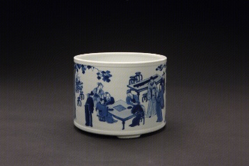 康熙青花山水人物笔筒